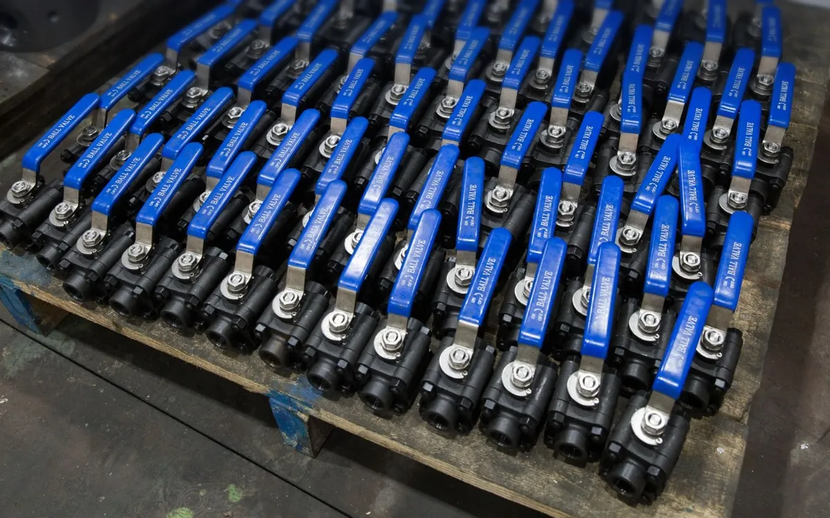 Ball valves on a pallet, ready for delivery