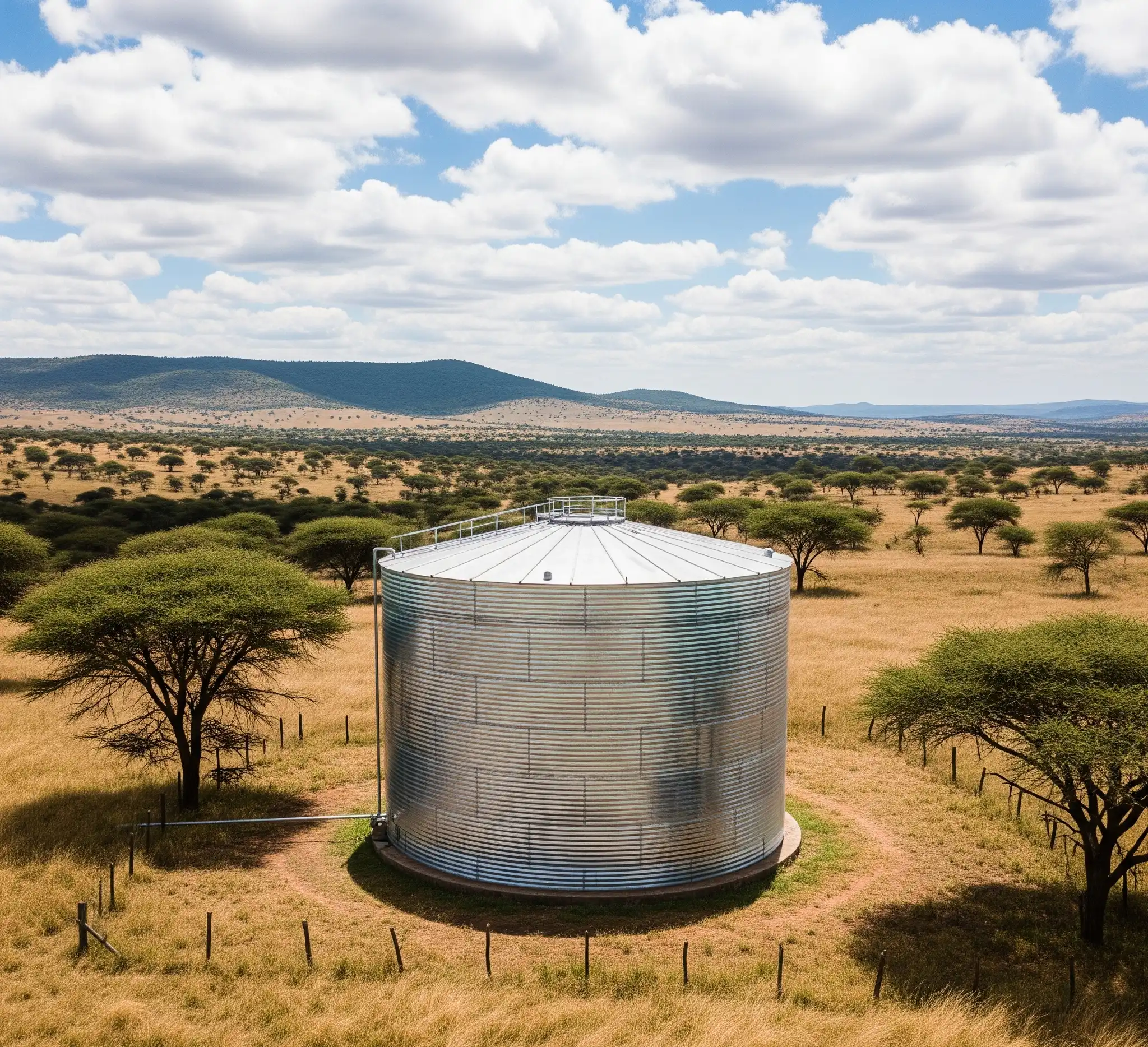 A large Galvanized Steel bolted tank for water storage in Kenya.